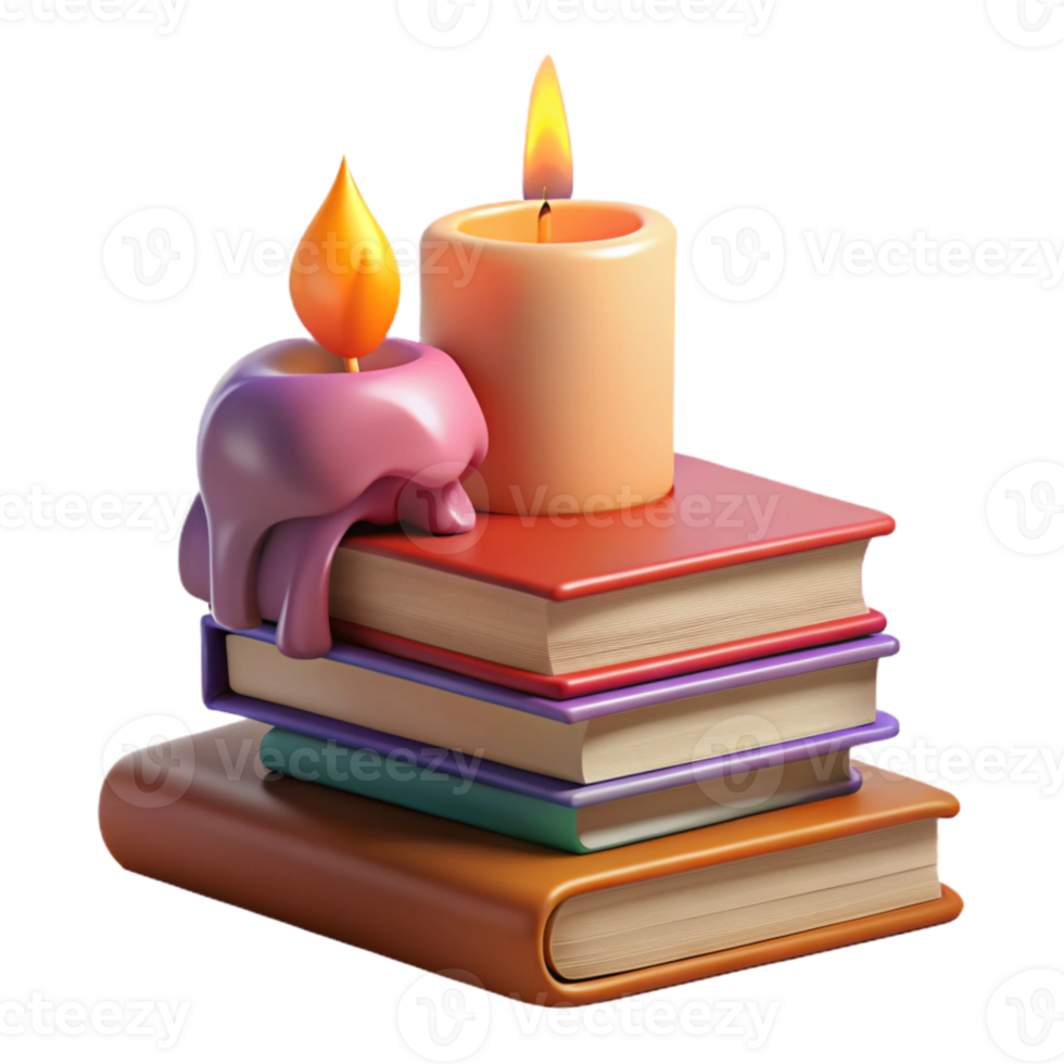 impressive creative Burning Candle and Stack of Books Isolated premium png