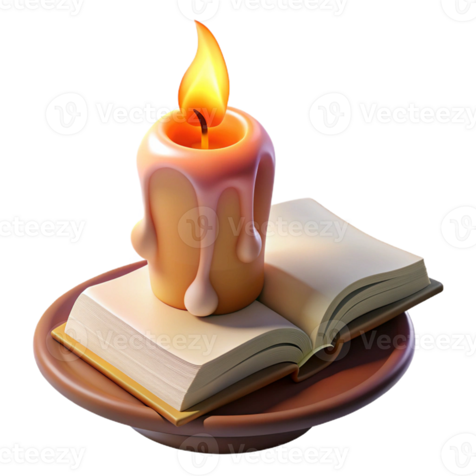 extraordinary artistic Burning Candle with Open Book Transparent Background professional png
