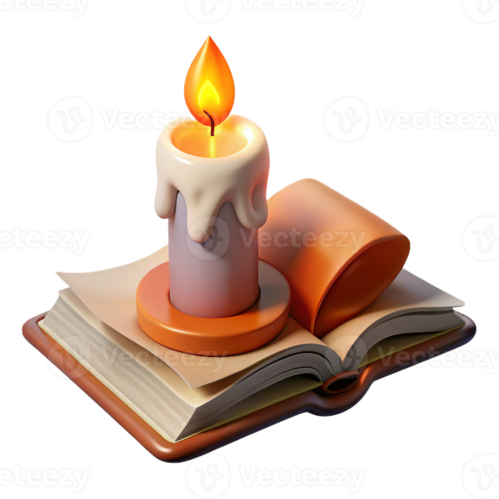 elegant vintage Burning Candle with Open Book Transparent Background high resolution png