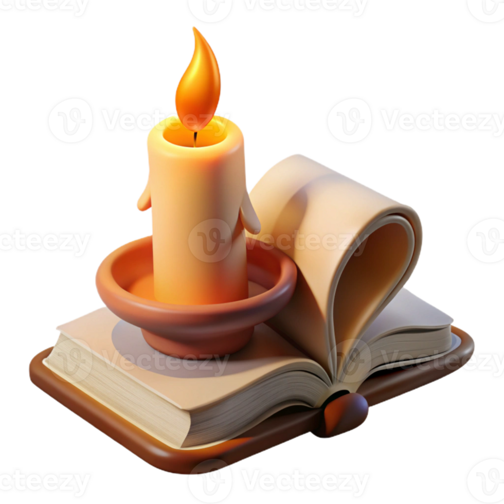 impressive modern Burning Candle with Open Book Transparent Background genuine png