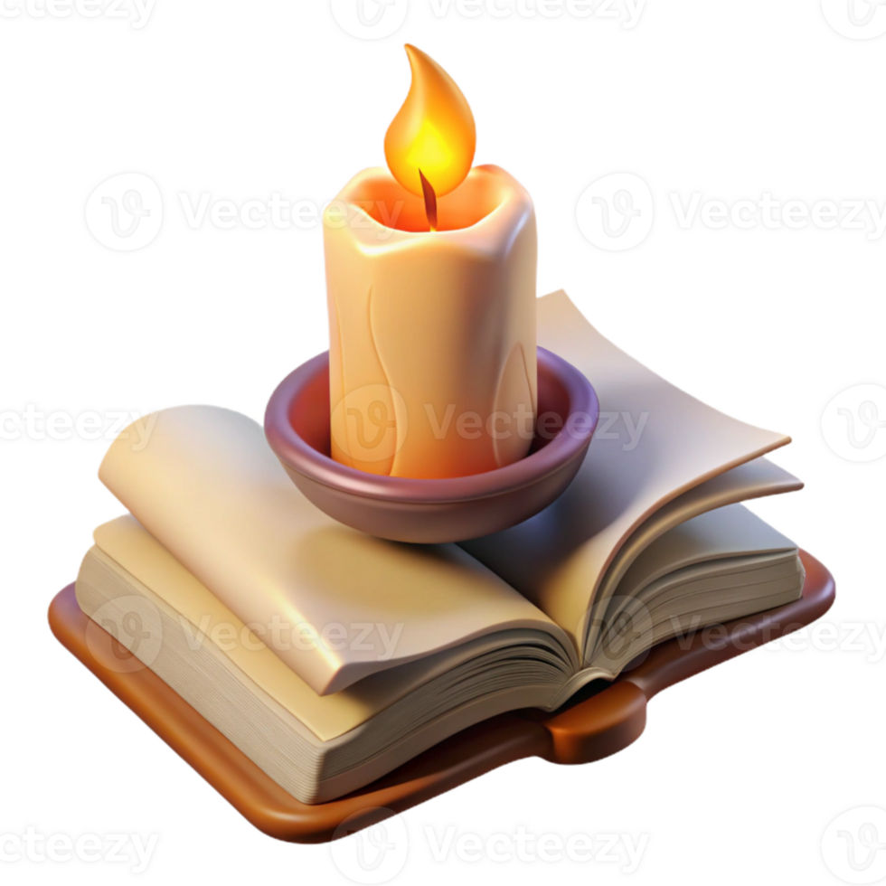 extraordinary artistic Burning Candle with Open Book Transparent Background high resolution png