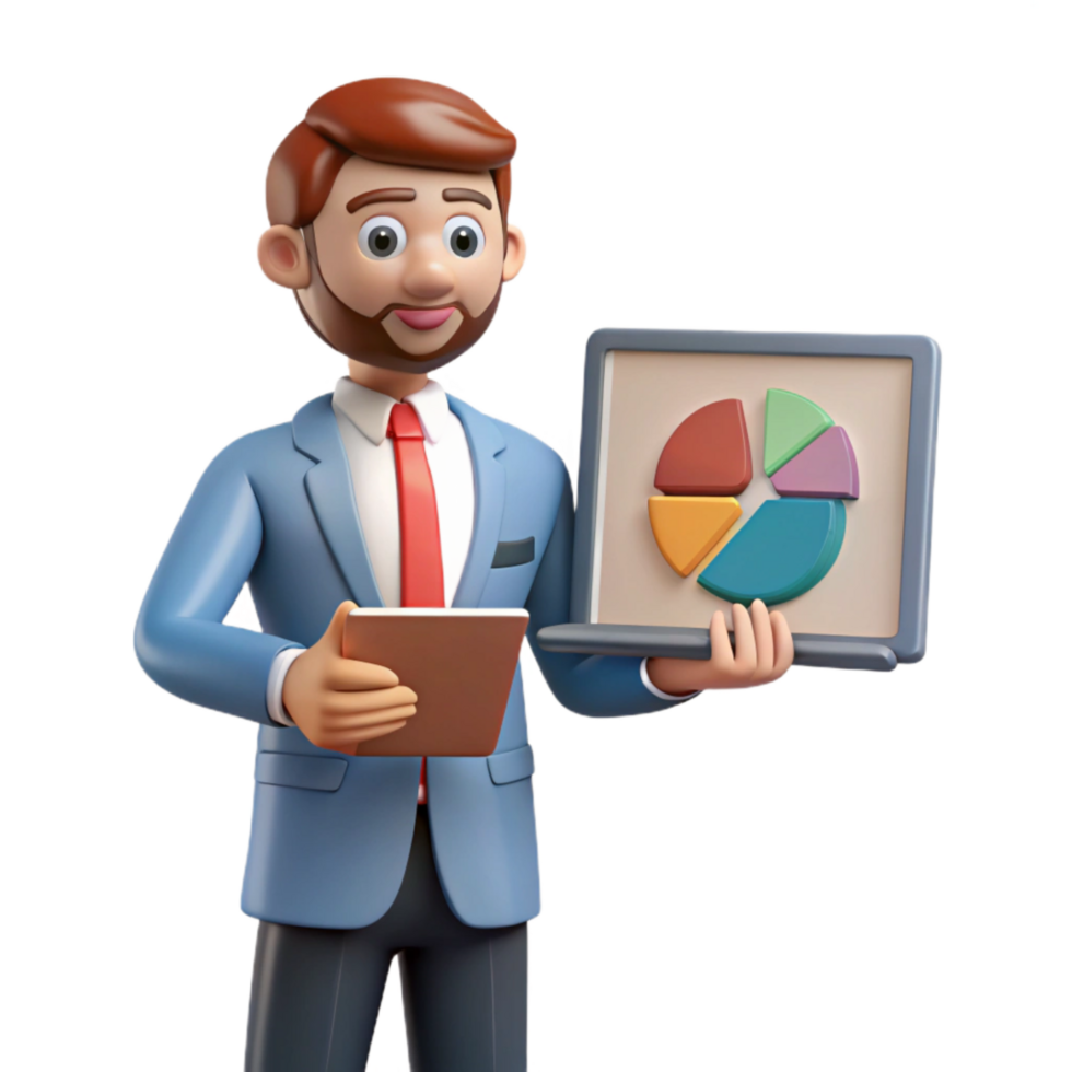 impressive modern Businessman Giving Presentation on Laptop Cutout premium png