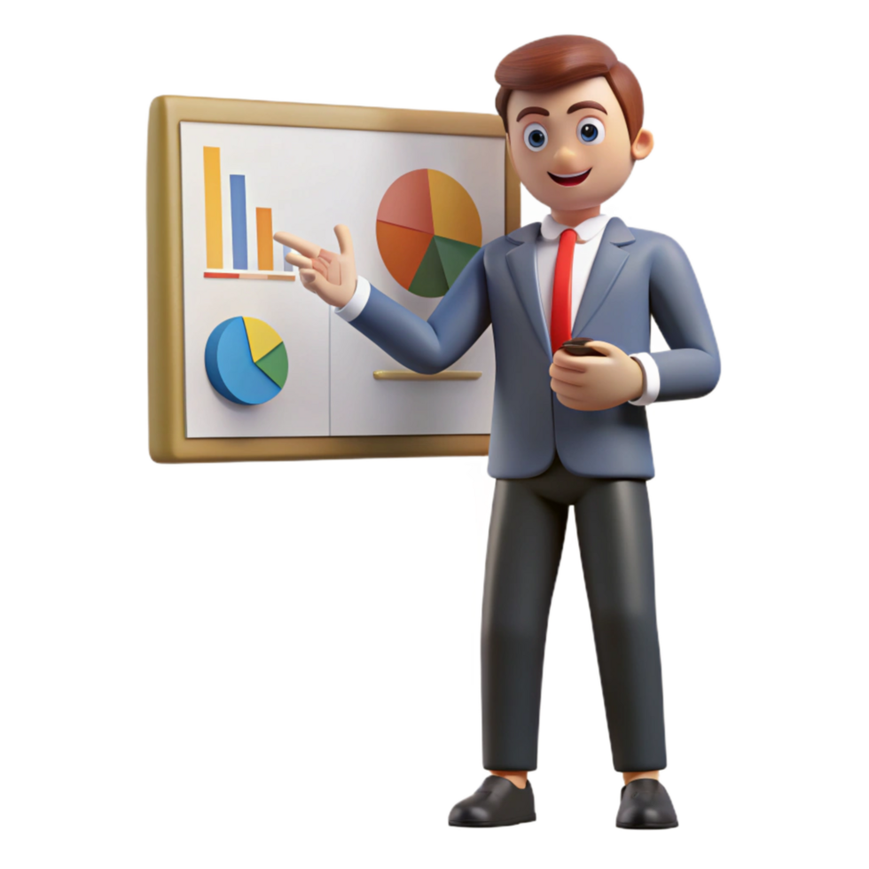 beautiful abstract Businessman Pointing at Chart Isolated on White exclusive png