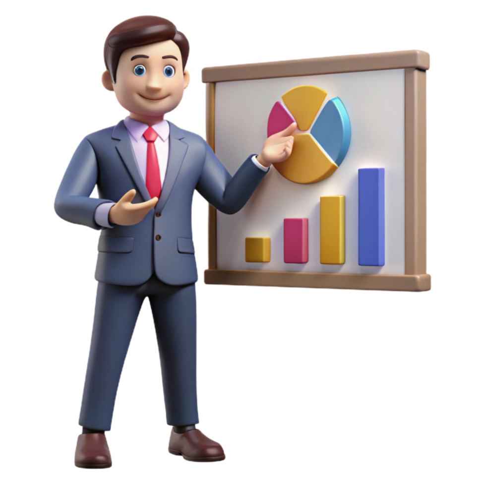 impressive abstract Businessman Pointing at Chart Isolated on White high quality png