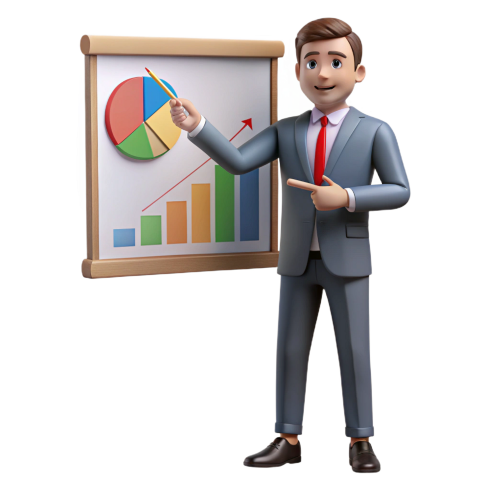 magnificent rustic Businessman Pointing at Chart Isolated on White high resolution png
