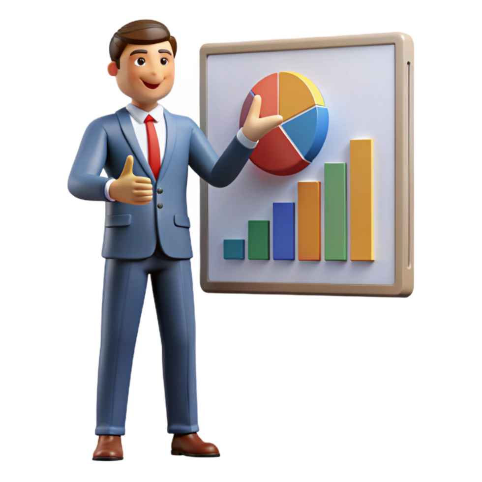 impressive abstract Businessman Pointing at Chart Isolated on White high resolution png