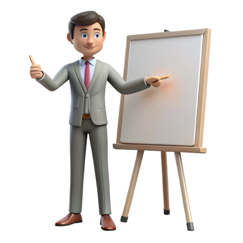 elegant modern Businessman Pointing at Whiteboard Side View Isolated high resolution png