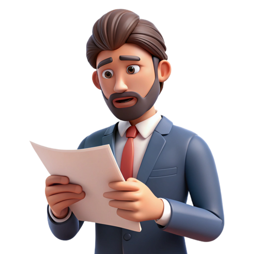 impressive abstract Businessman Reading Document Close Up Isolated original png