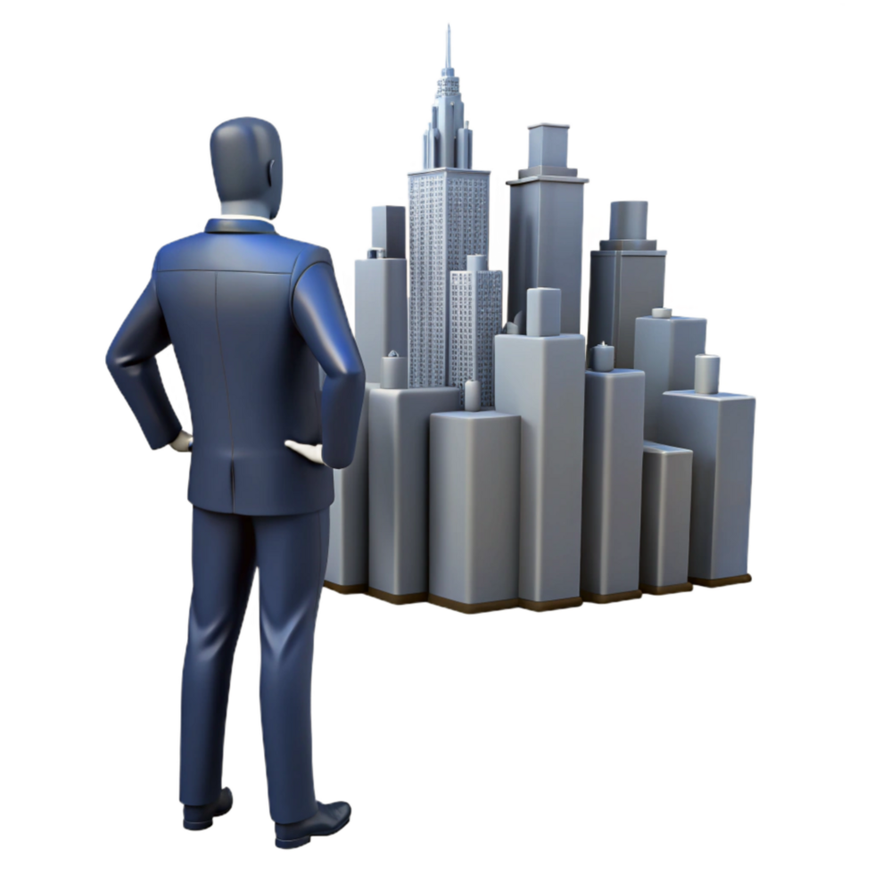 magnificent vintage Businessman Silhouette Looking at City Skyline Isolated Cutout high quality png