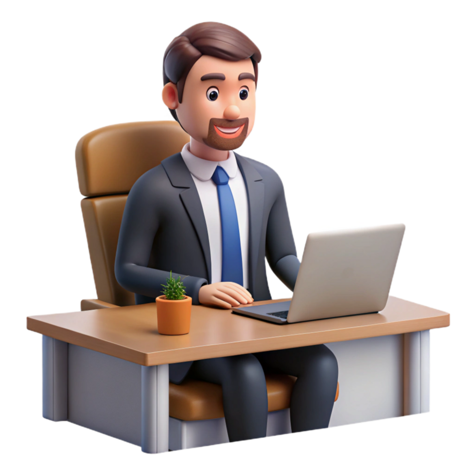 vibrant rustic Businessman Sitting at Desk Close Up Isolated original png