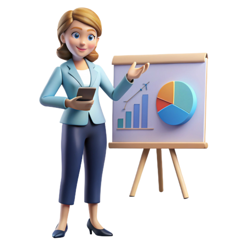 dramatic classic Businesswoman Giving Presentation with Charts Isolated original png