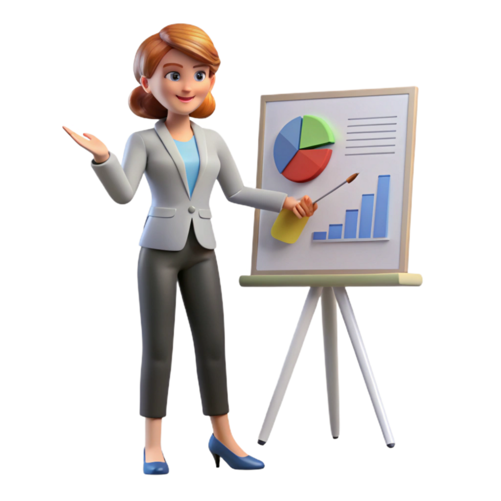 extraordinary creative Businesswoman Giving Presentation with Charts Isolated detailed png