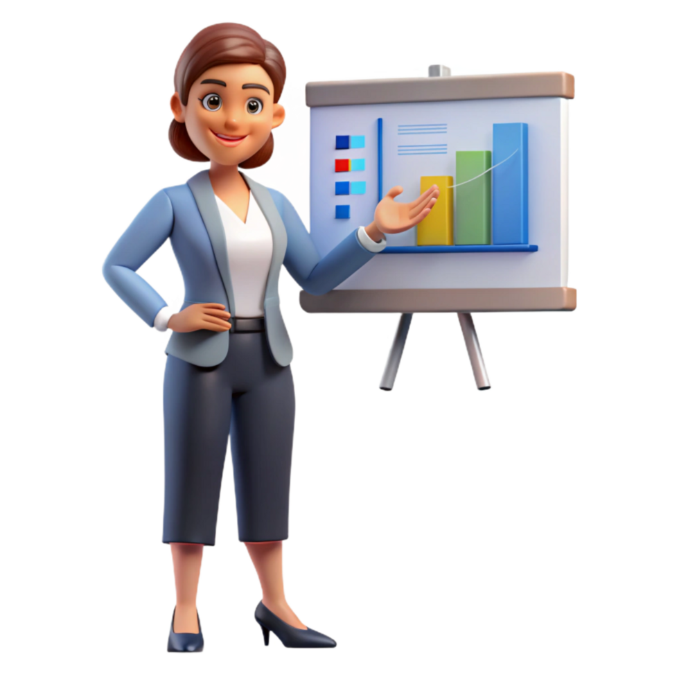 wonderful modern Businesswoman Presenting Project with Slideshow Isolated high quality png