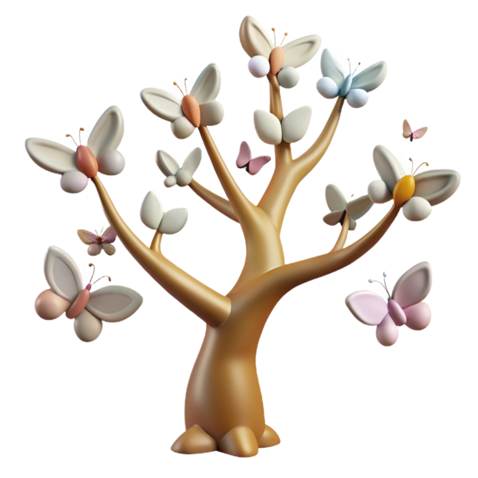 vibrant abstract Butterflies Flying Around a Tree Cutout Element high quality png