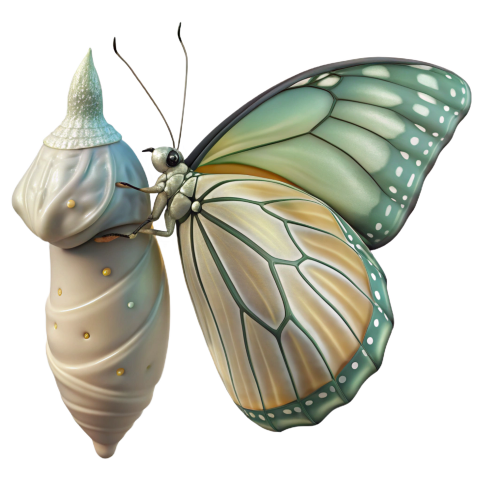 extraordinary classic Butterfly Emerging From Chrysalis Transformation Transparent Background 4K png
