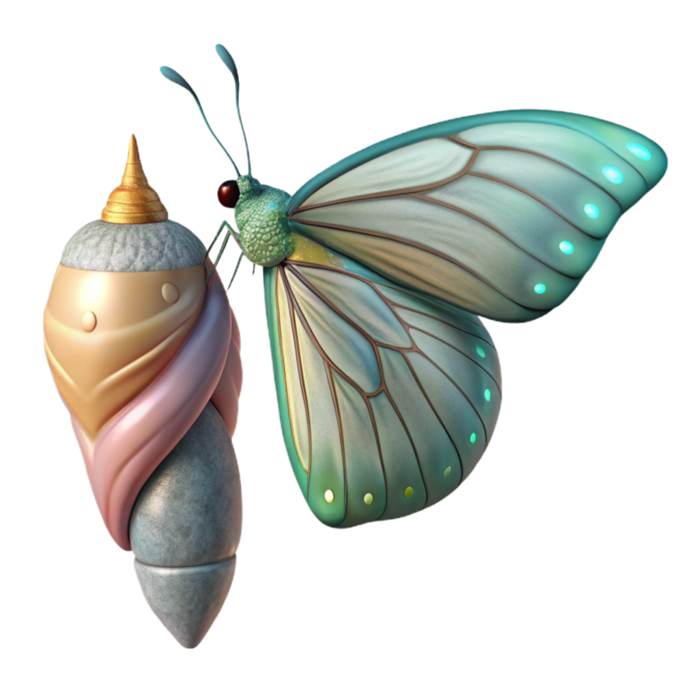 serene creative Butterfly Emerging From Chrysalis Transformation Transparent Background 4K png