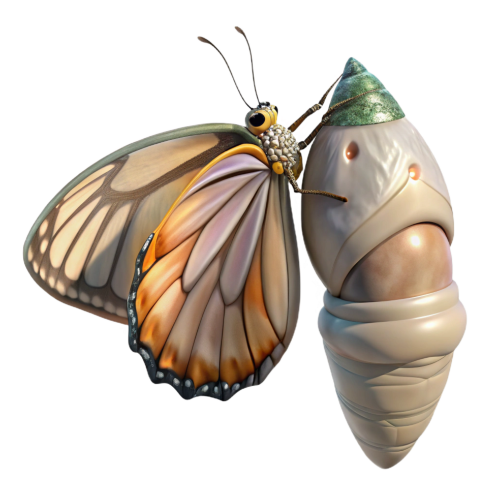 extraordinary abstract Butterfly Emerging From Chrysalis Transformation Transparent Background detailed png