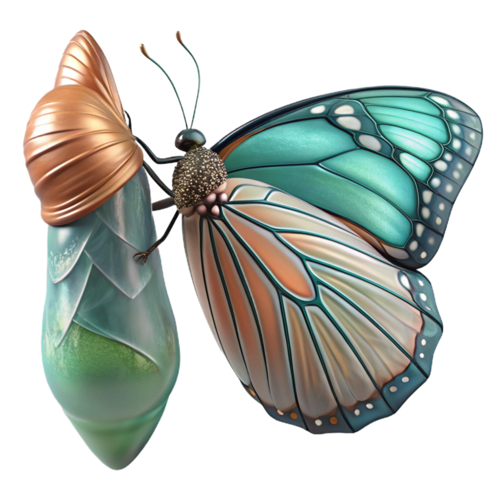 wonderful vintage Butterfly Emerging From Chrysalis Transformation Transparent Background genuine png
