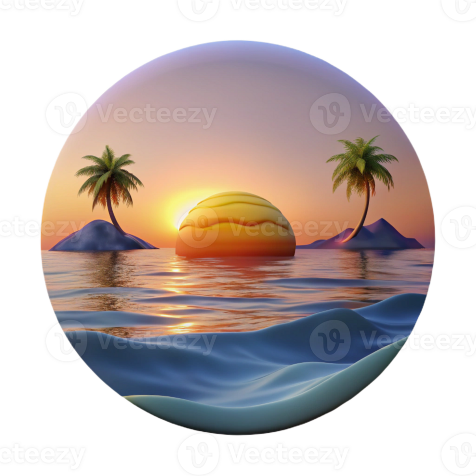 extraordinary minimalist Calm Ocean Sunset Landscape Isolated high resolution png