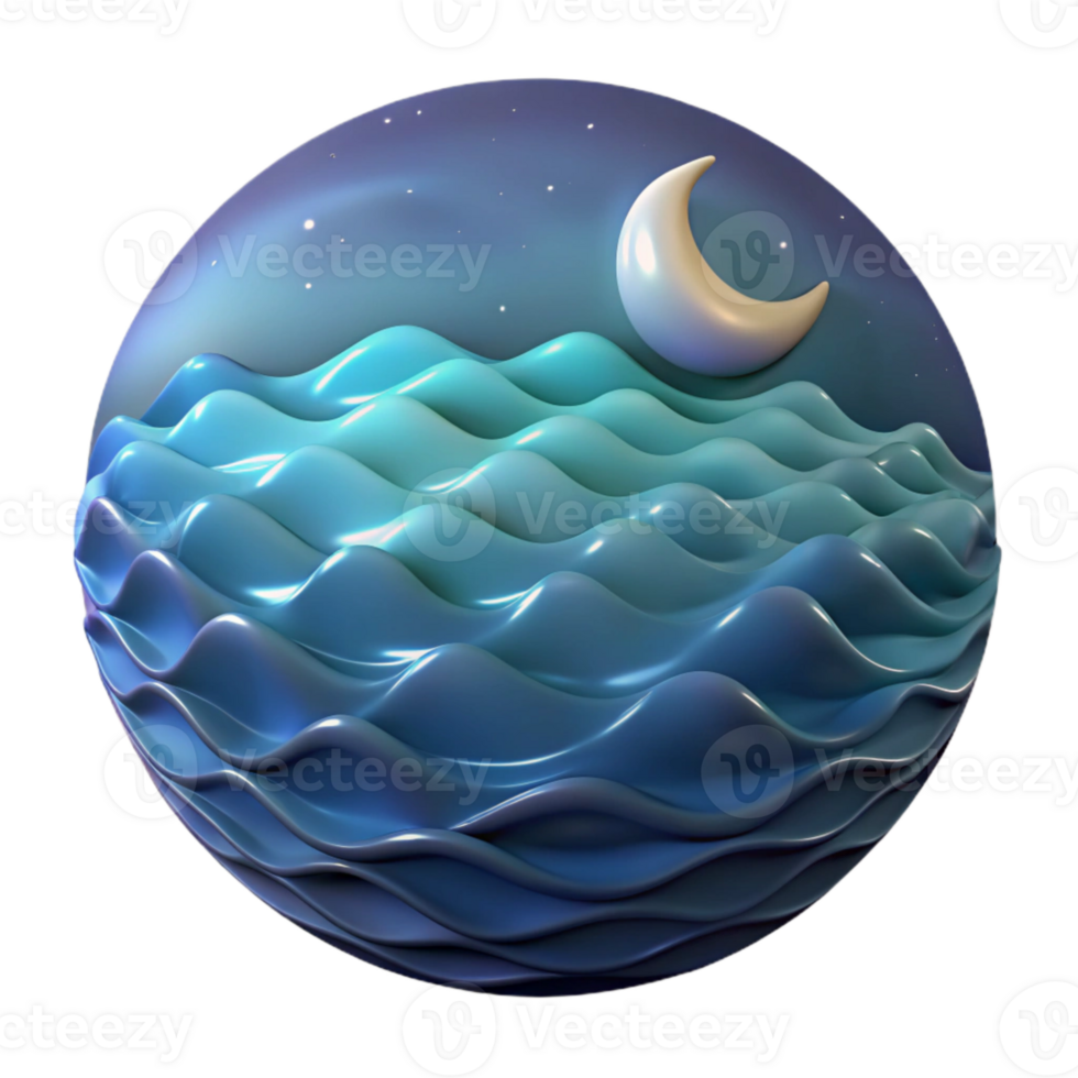 wonderful creative Calm Ocean Waves at Night Transparent Background high resolution png