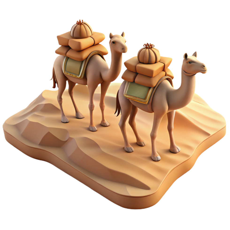 wonderful artistic Camel Caravan Crossing Sandy Desert Isolated high resolution png