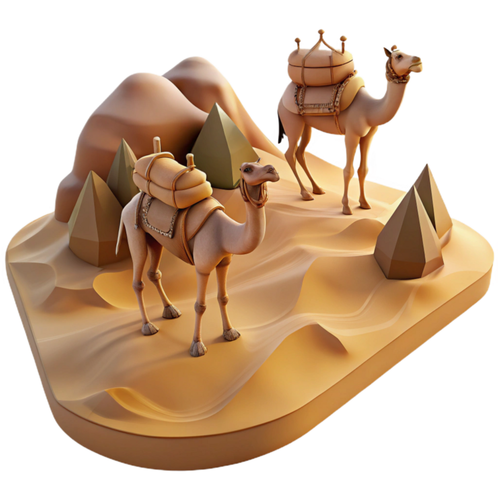 vibrant abstract Camel Caravan Crossing Sandy Desert Isolated premium png