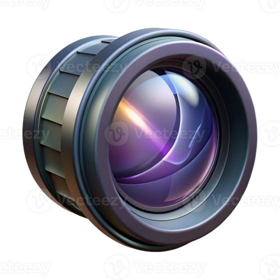 stunning minimalist Camera Lens Cutout with Reflections Transparent Background 4K png