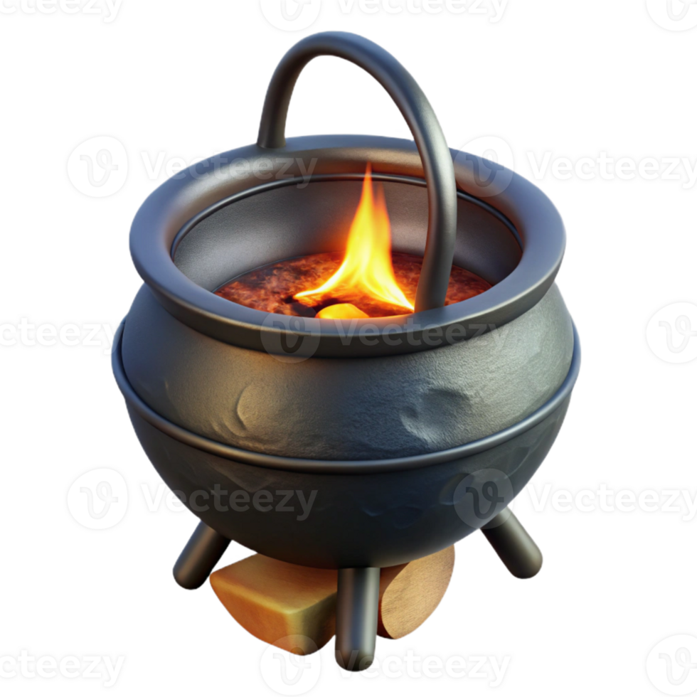 serene traditional Campfire Cooking Pot Black Metal Cutout Element professional png