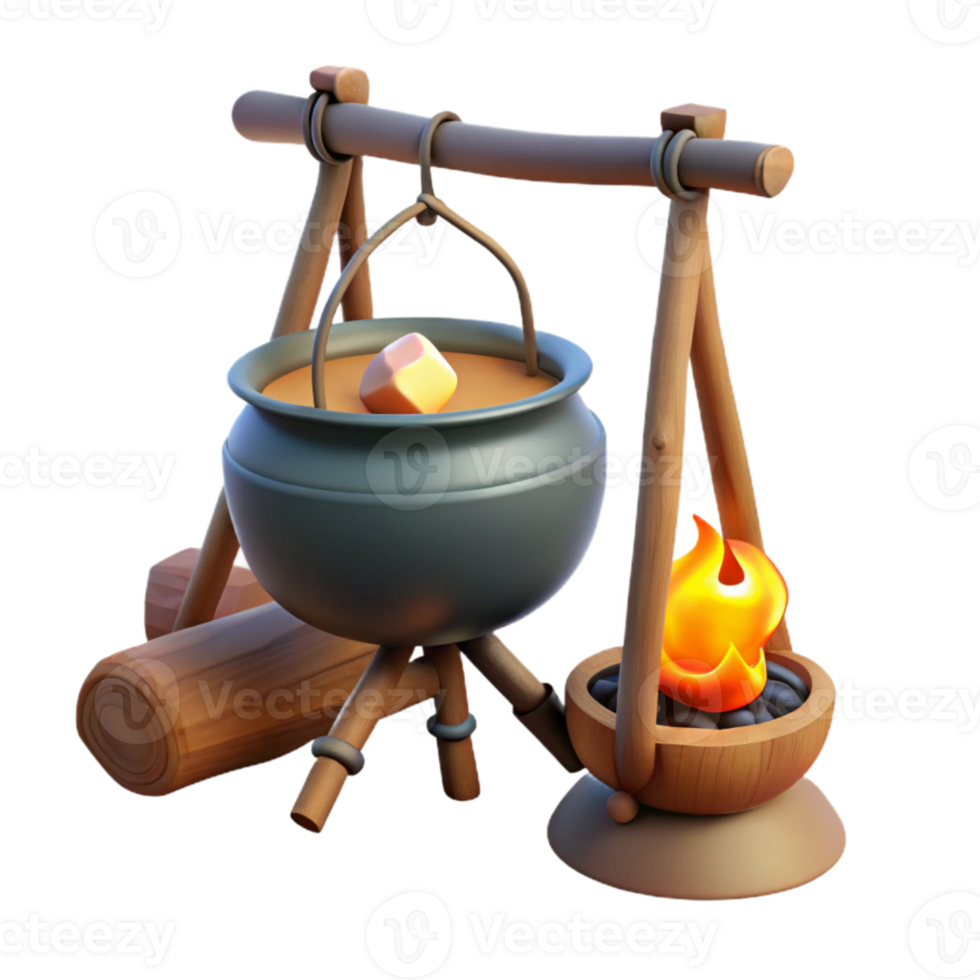 stunning minimalist Campfire with Cooking Pot Hanging Over Flames Cutout high resolution png