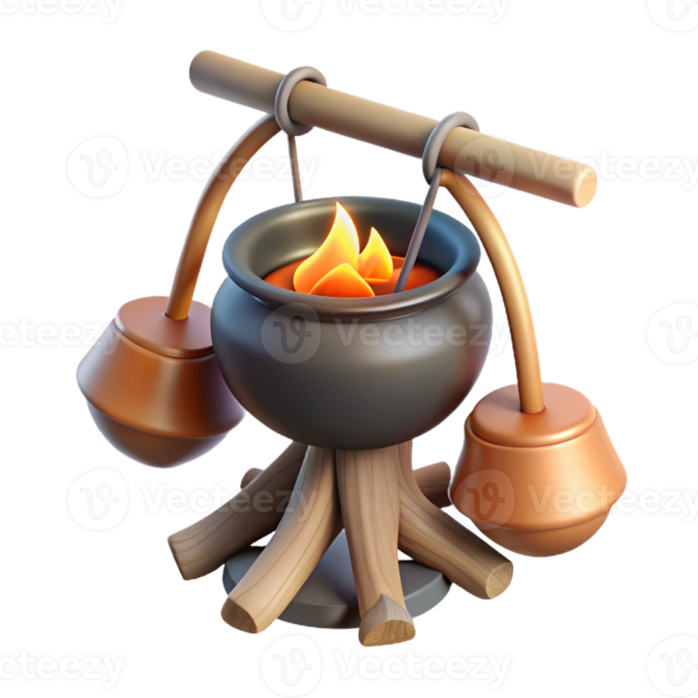 vibrant minimalist Campfire with Cooking Pot Hanging Over Flames Cutout premium png