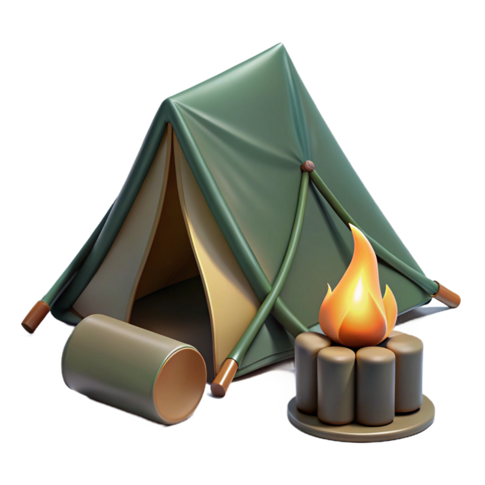 dramatic traditional Camping Tent and Campfire Isolated on Transparent Background high quality png
