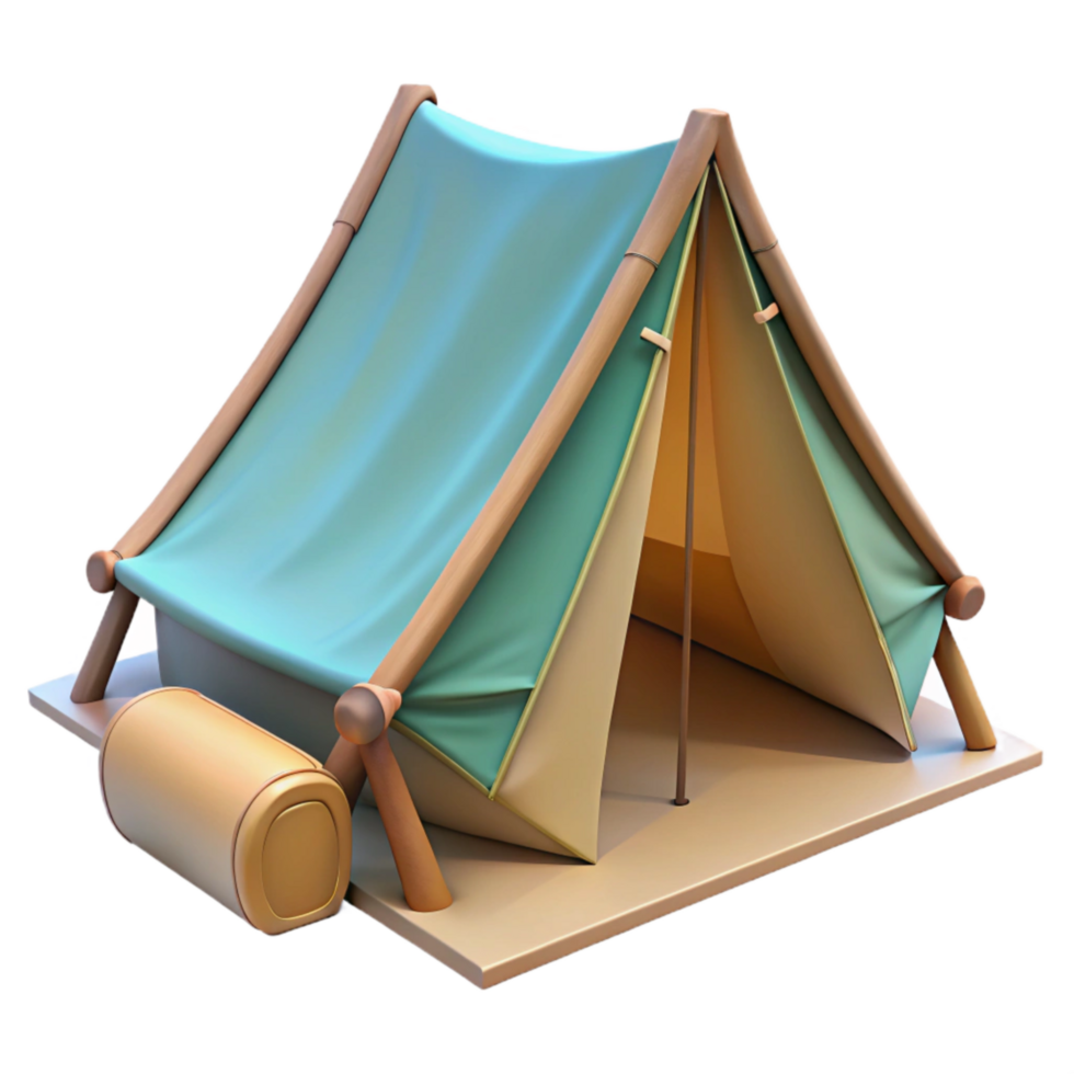 serene rustic Camping Tent Set Up in Woods Forest Scene Isolated 4K png