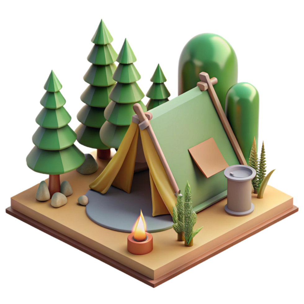stunning modern Camping Tent Set Up in Woods Forest Scene Isolated authentic png