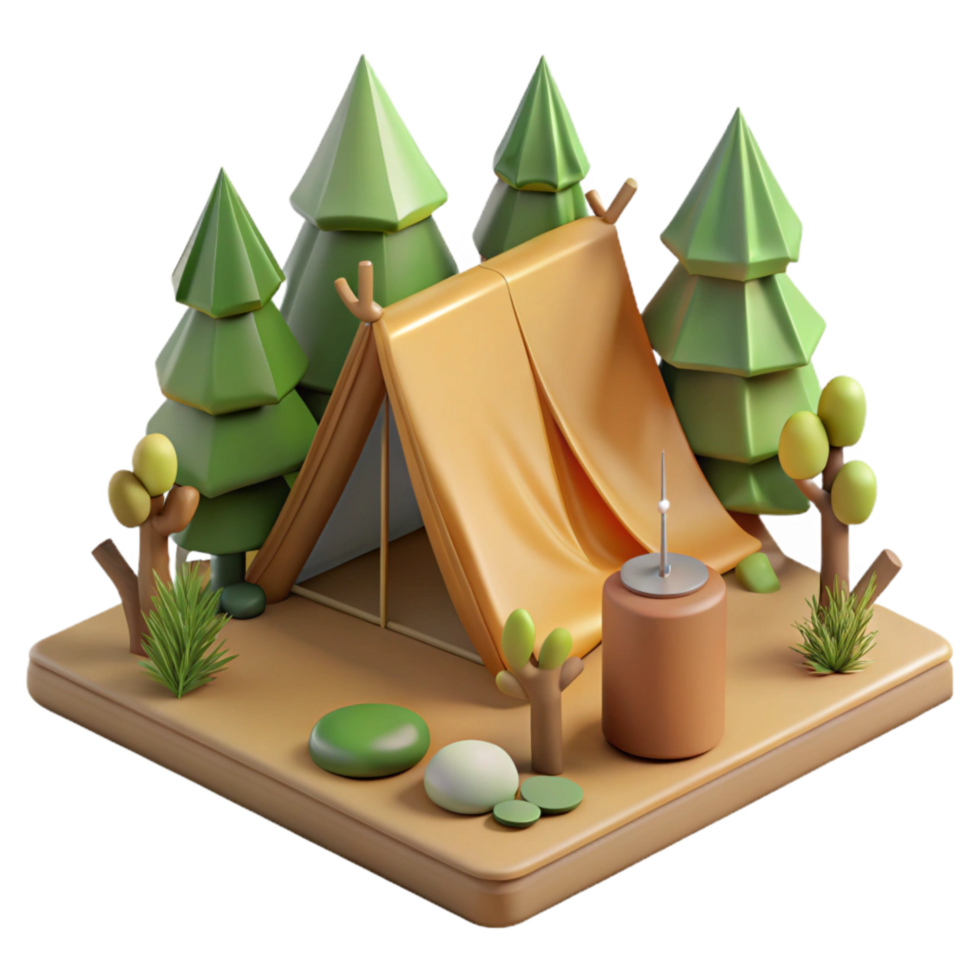 elegant traditional Camping Tent Set Up in Woods Forest Scene Isolated authentic png
