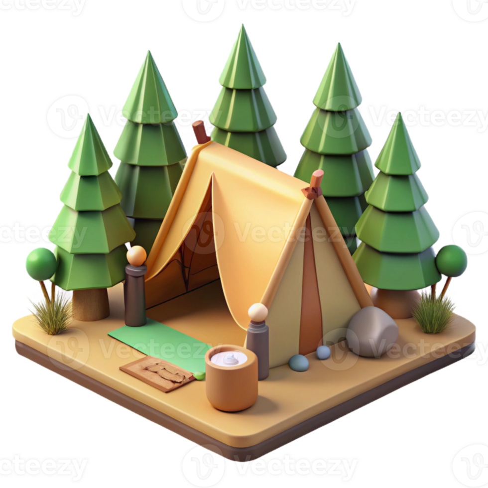 elegant classic Camping Tent Set Up in Woods Forest Scene Isolated high resolution png