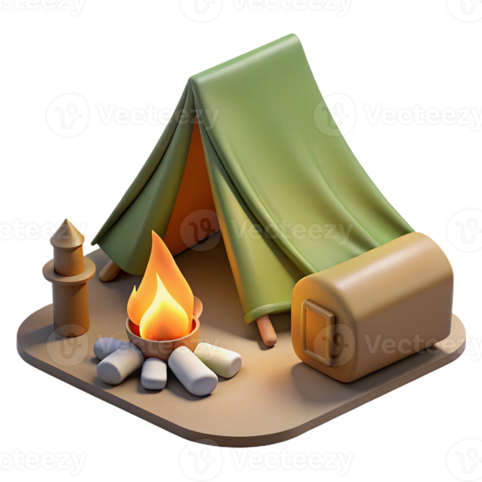 extraordinary minimalist Campsite with Tent and Campfire Transparent Background genuine png
