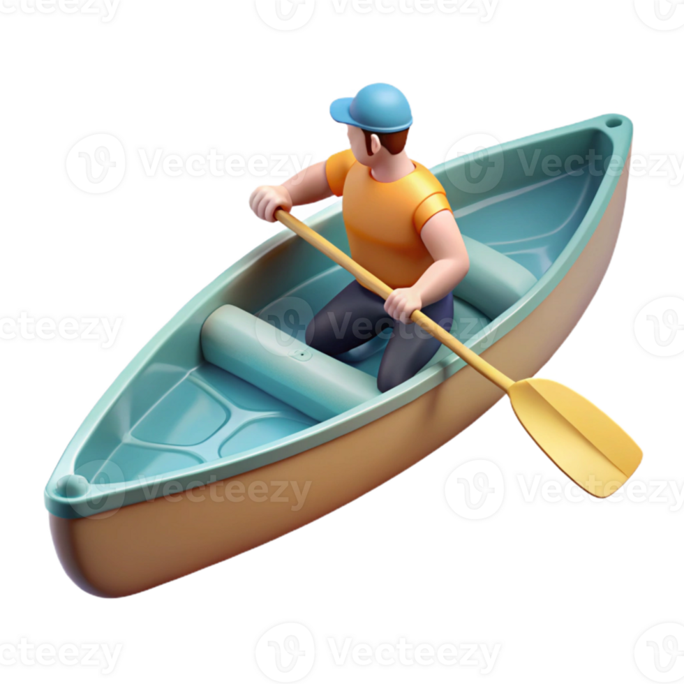 magnificent rustic Canoe Paddling Down River Side View Transparent Background original png