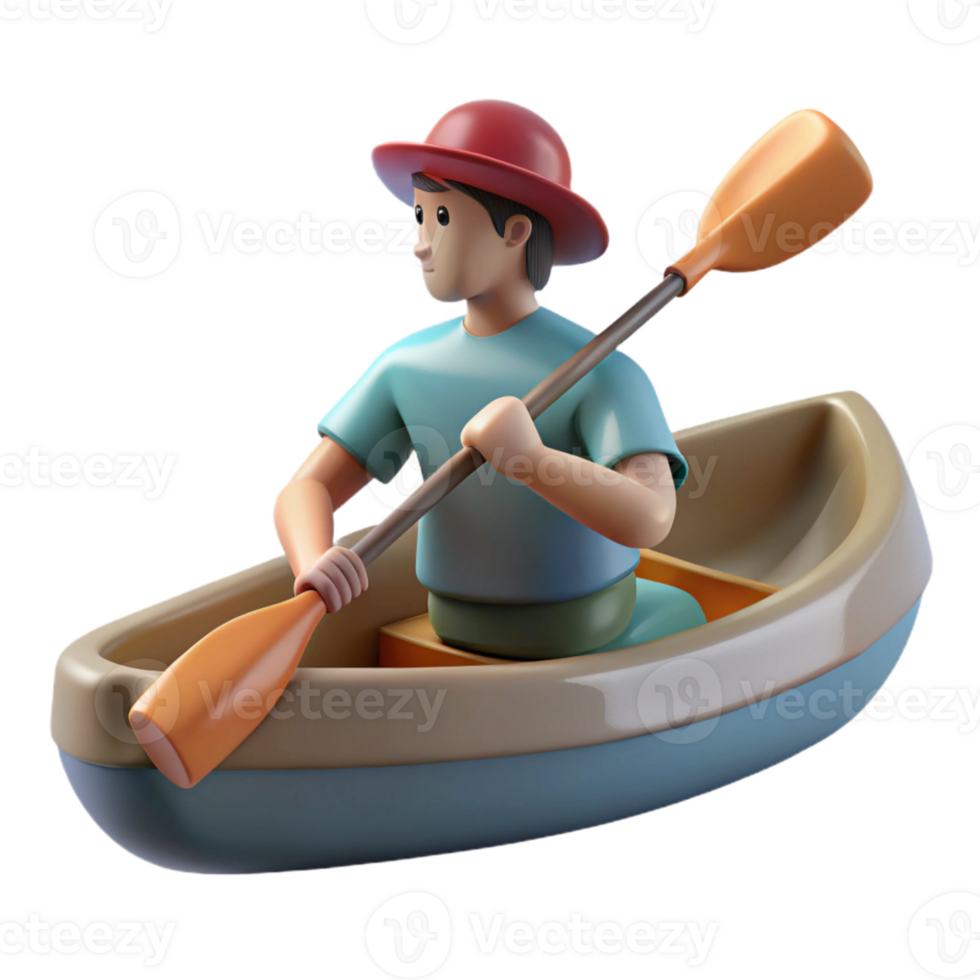vibrant modern Canoe Paddling Down River Side View Transparent Background authentic png