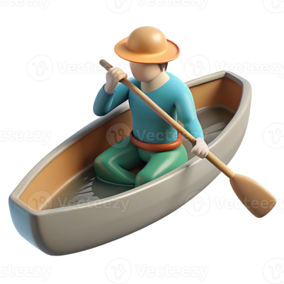 magnificent classic Canoe Paddling Down River Side View Transparent Background detailed png