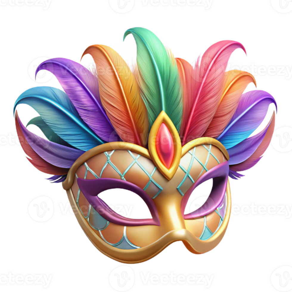 extraordinary contemporary Carnival Mask Feathered Colorful Venetian Style Transparent Background original png