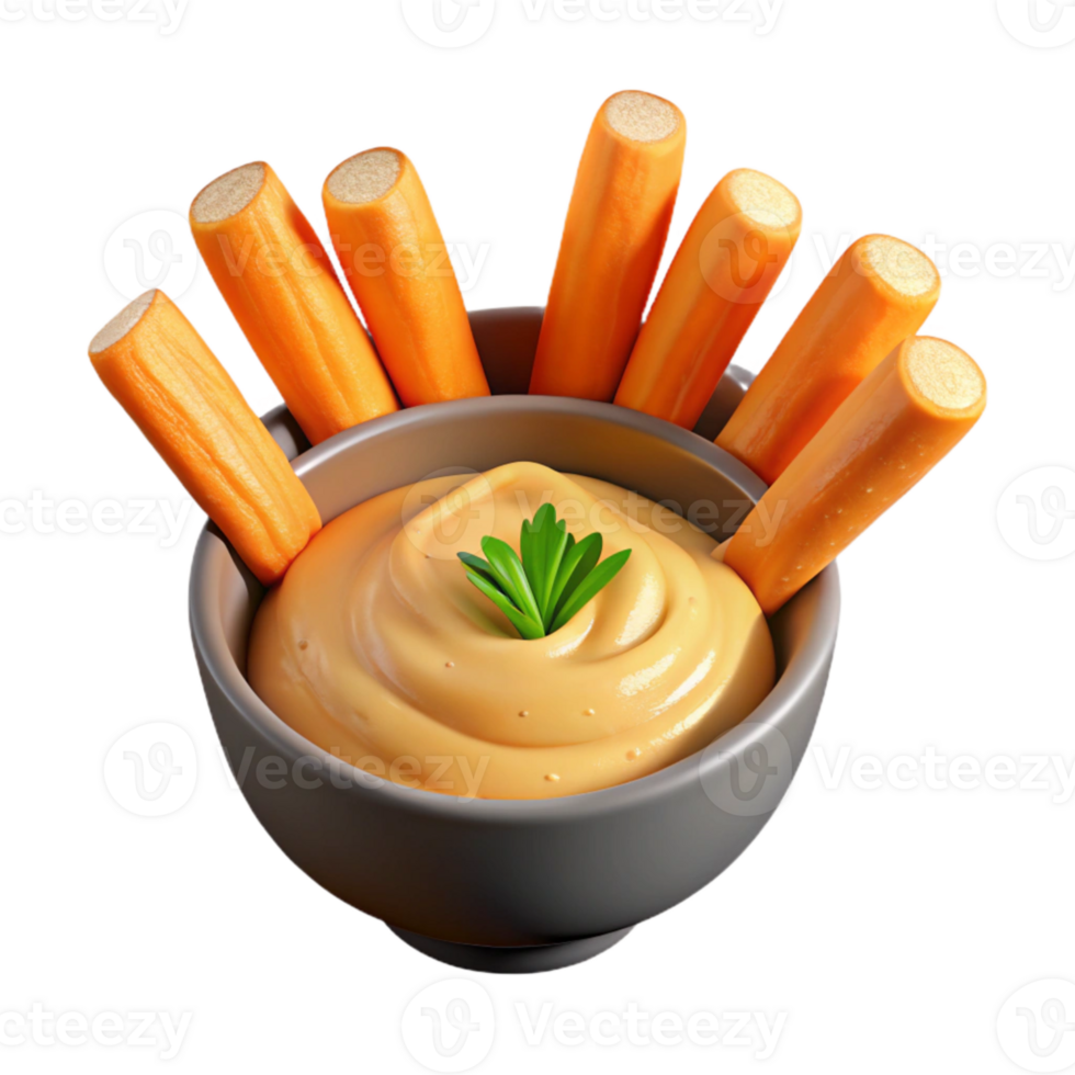 dramatic classic Carrot Sticks with Hummus Transparent Background genuine png