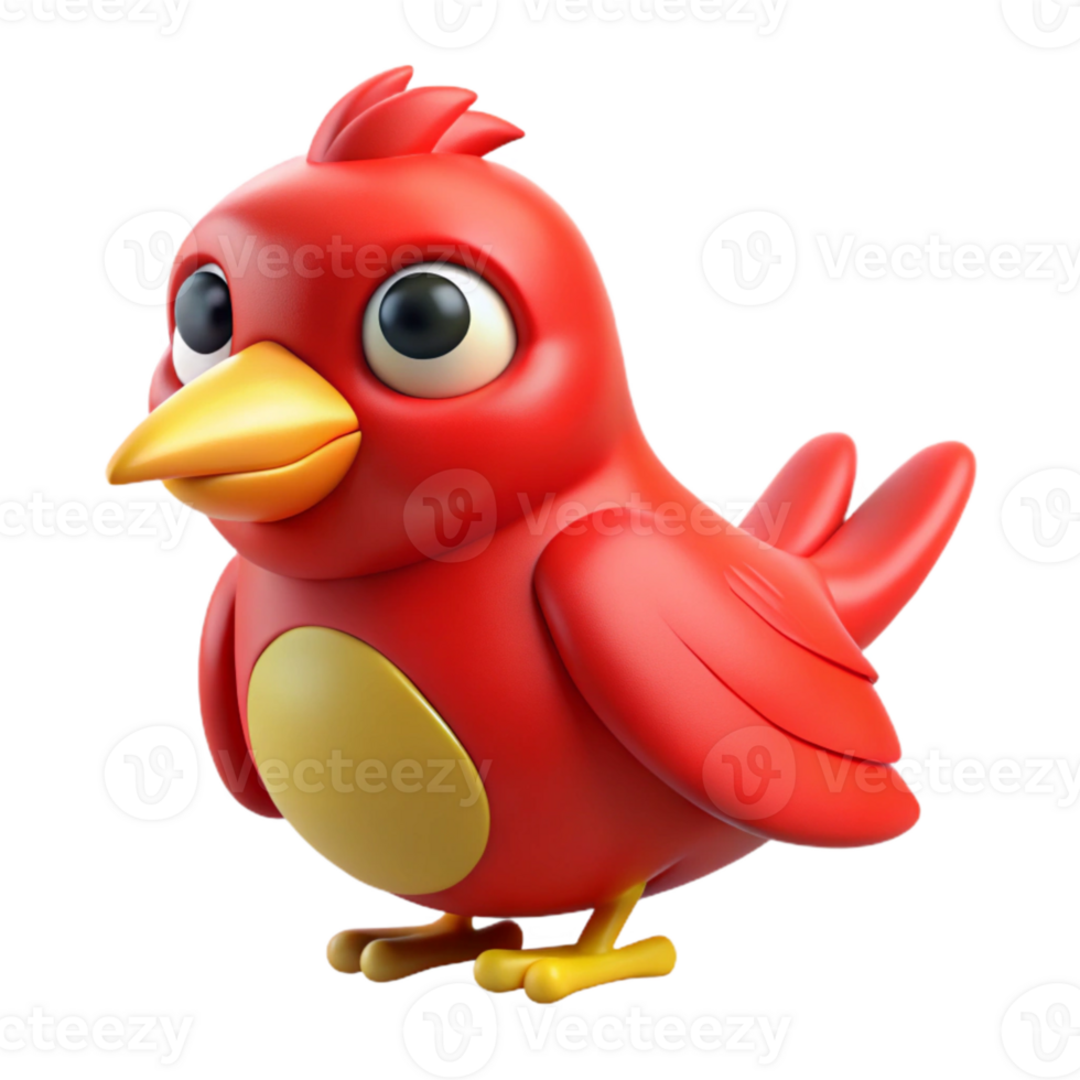 impressive creative Cartoon Bird Red with Yellow Beak Isolated professional png