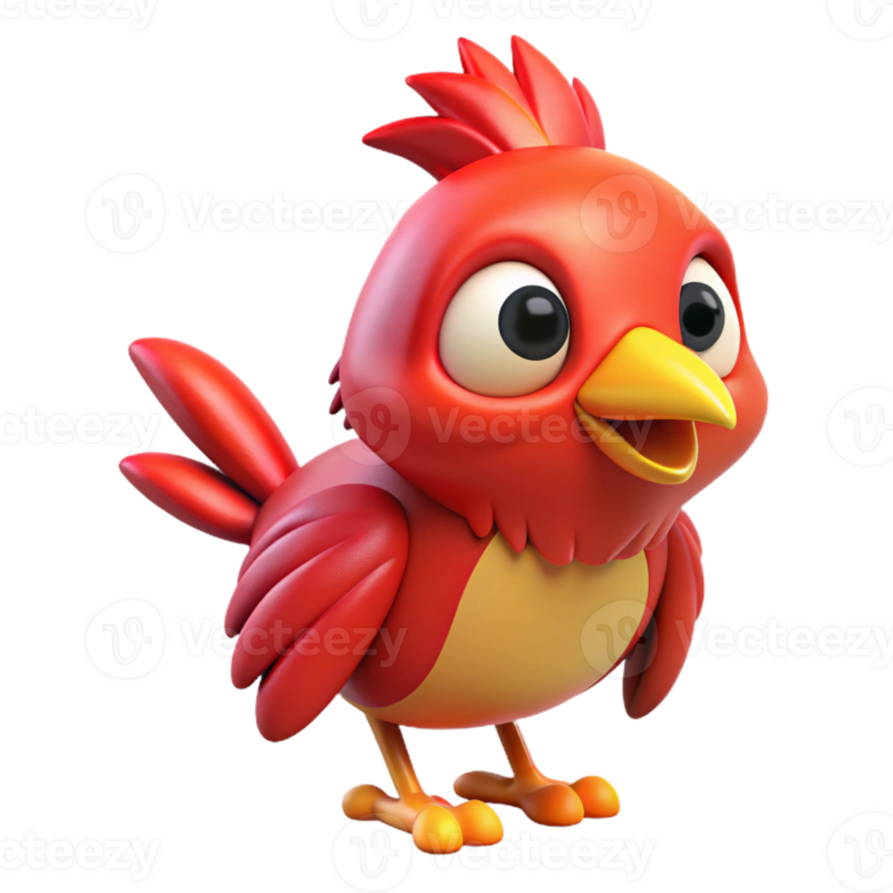 vibrant modern Cartoon Bird Red with Yellow Beak Isolated premium png