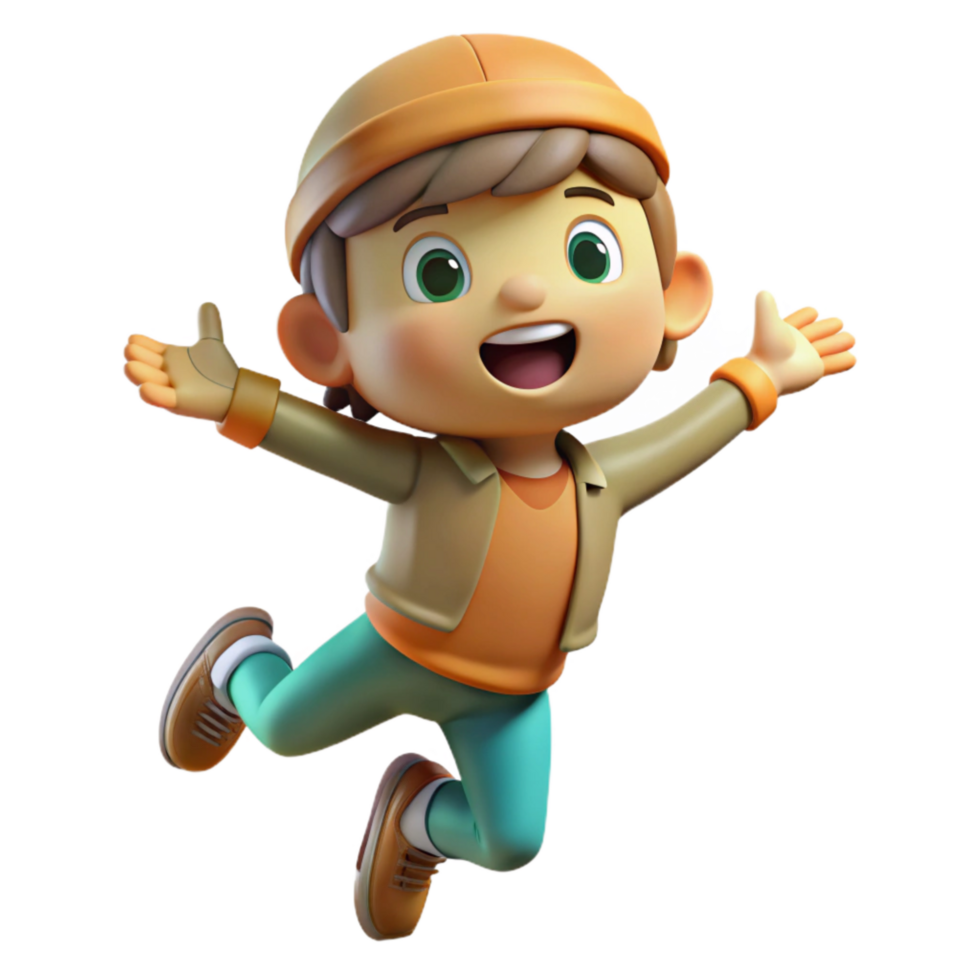 beautiful modern Cartoon Character Jumping Action Transparent Background high resolution png