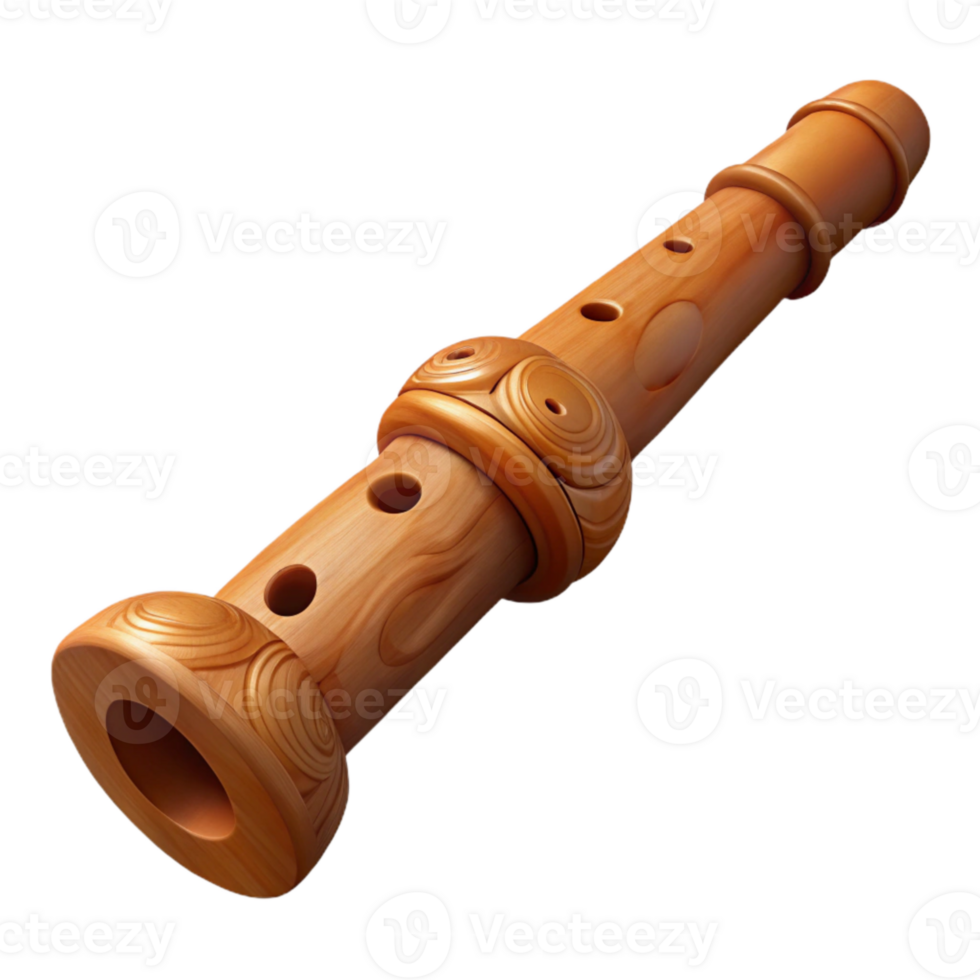 stunning minimalist Carved Wooden Flute Natural Finish Isolated Element professional png