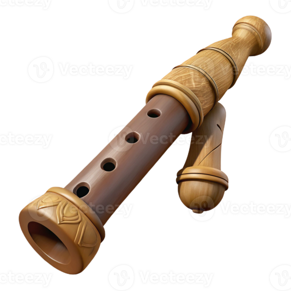 serene abstract Carved Wooden Flute Natural Finish Isolated Element original png
