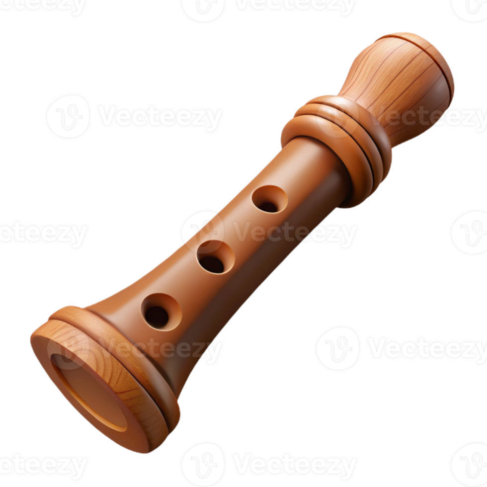 dramatic minimalist Carved Wooden Flute Natural Finish Isolated Element 4K png