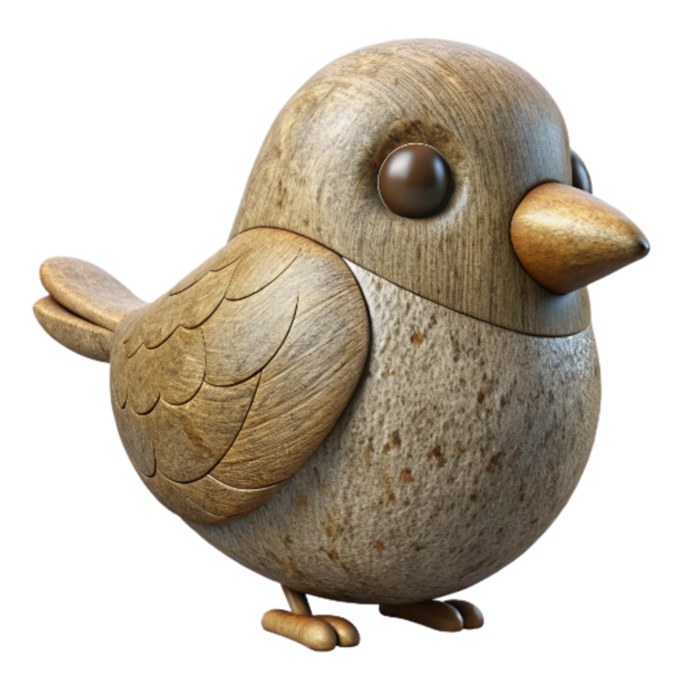 extraordinary modern Carved Wooden Bird Figurine Front View Isolated premium png