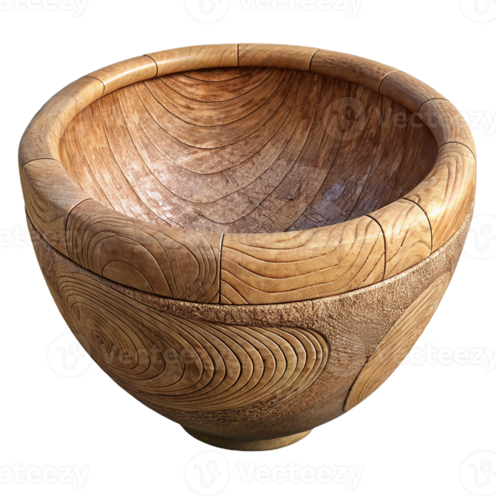 extraordinary classic Carved Wooden Bowl Rustic Style Isolated Element detailed png