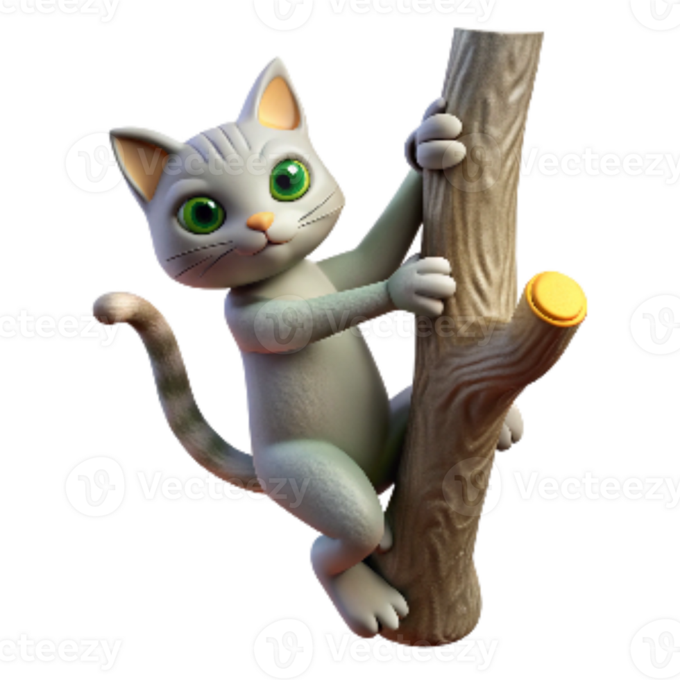 extraordinary artistic Cat Climbing a Tree Isolated Element Transparent Background premium png